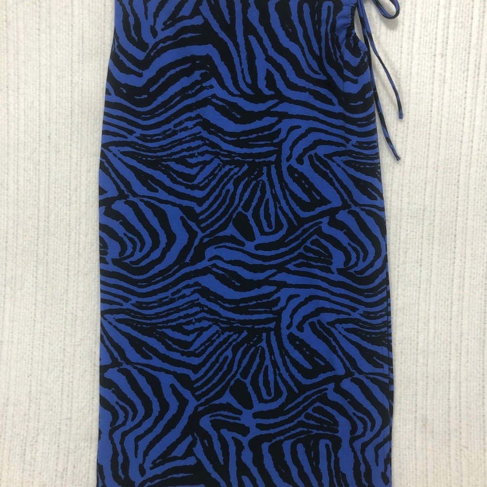 Forever 21 Blue Black Zebra Print Midi Pencil Skirt Side Tie Large